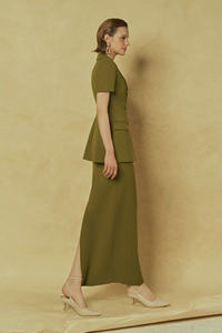 ODM Services Made Vietnam Ladies Elegant Casual Style Olive Grace Column Falda Elegante Lápiz Falda Ruffles Empire para la primavera - Product Image 4