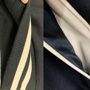 แจ็กเก็ตเบสบอลของผู้ชายแบบสั่งตัดปักลายมหาวิทยาลัยแขนเสื้อหนังสีดำลำลองสำหรับฤดูหนาว - Product Image 6