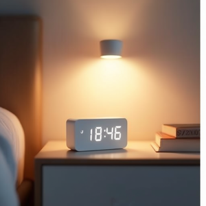 JE 5112B White Wooden Digital Alarm <b>Clock</b> Minimalist <b>LED</b> Display Snooze Feature Quartz for Home Decoration for Room Use Custom - Product Image 3