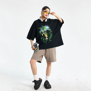 Camiseta de Manga Corta Vintage para Hombre, Talla Grande, Sin Costuras, 100% Algodón, Antiarrugas, Ajuste Holgado, Diseño Lavado a la Moda - Product Image 2