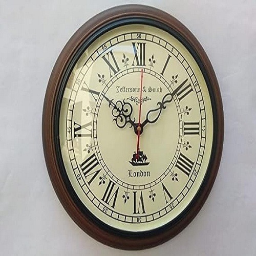 CH Nautical Art Deco Digital Single Face Wall Clock Wooden Frame Antique Design 12 Inch Brown Needle Display Solar Powered
