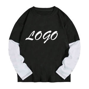 Camisetas de hombre de gran tamaño con estampado de letras informales y cuello redondo de alta calidad, camisetas personalizadas de manga larga de malla de algodón 100% con serigrafía - Product Image 2