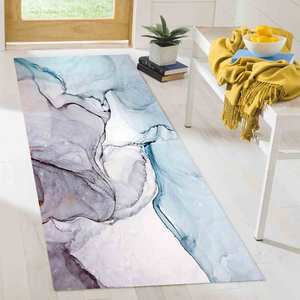 Tapis en marbre bleu : Art abstrait à l'encre d'alcool, adapté aux animaux domestiques, tapis en chenille - Product Image 5