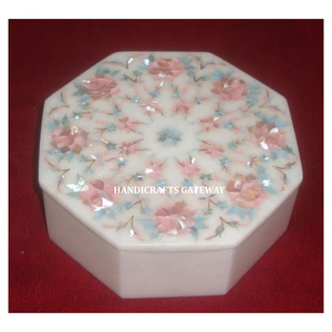 Caja de joyería con diseño de incrustaciones de flores madreperla de mezcla de mármol blanco creativo, forma octogonal para decoración del hogar y caja de regalo - Product Image 1