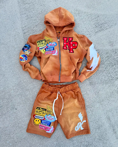 OEM personalizado Unisex verano Atlético deportes conjunto de alta calidad 100% algodón Zip-Up Sudadera con capucha pantalones cortos Vintage bordado ecológico - Product Image 5