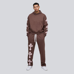 2025ชุดวอร์มผ้าคอตตอน100% พิมพ์ลายพองไซส์ใหญ่พิเศษชุดวอร์มสำหรับฤดูหนาวของผู้ชายกางเกงขาบาน400 GSM - Product Image 1