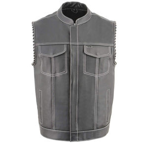 Gilet en cuir pour homme de haute qualité, vêtement d'extérieur d'hiver, sans manches, imperméable, coupe-vent, avec poches latérales, gilets de motard personnalisés - Product Image 1
