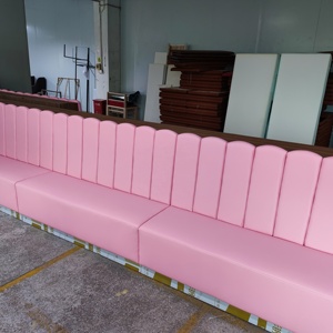 โซฟาเบาะหนัง PU สีชมพูสำหรับร้านอาหาร, ม้านั่งแบบมีพนักพิงแนวตั้งสำหรับเฟอร์นิเจอร์คาเฟ่ บาร์ โรงแรม - Product Image 5