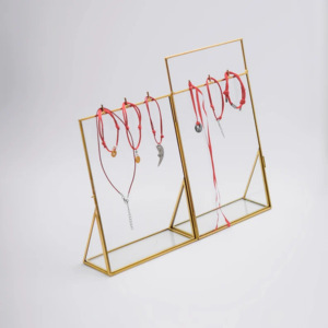 Plateau d'affichage de magasin de luxe moderne avec cadre en métal et support à bijoux en verre pour porte-boucles d'oreilles taille personnalisée acceptée - Product Image 2