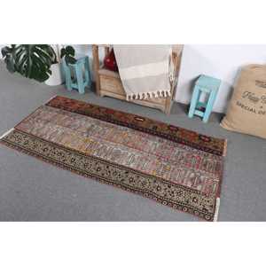 2.7x5.7 ft Vintage Rug, Turkish Accent Rug, <b>Red</b> Brown Bordered <b>Wool</b> Rug - Product Image 2