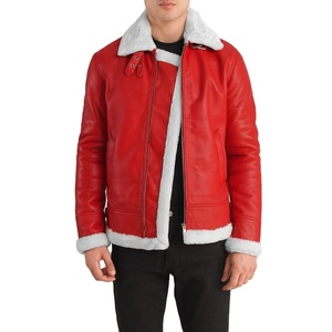 Winter Bomber <b>Jacket</b> for Men Genuine Leather <b>Sheepskin</b> Breathable Windproof 100% Polyester Lining - Product Image 1