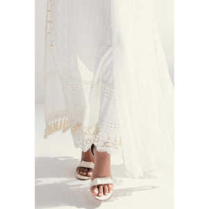 ชุดผ้าลูกไม้ชิฟฟ์ลีสีขาวแบบ 3 ชิ้นสำหรับผู้หญิง (ยังไม่ได้เย็บ) - Product Image 6