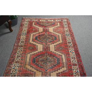 Alfombra clásica de lana rojo Beige 3,4X13,4 pies estilo Kilim área grande alfombras rectangulares turcas respaldo de látex para pasillo 10mm de espesor - Product Image 4