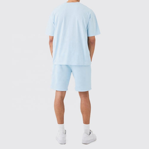 ชุดกีฬาลําลองสองชิ้นคุณภาพสูงเสื้อยืดผ้าฝ้าย 100% นุ่มและกางเกงขาสั้นสําหรับผู้ชาย - Product Image 3