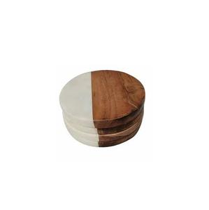 Sous-verres en marbre blanc et en bois, faits à la main, hautement polis, pour la maison, la table, les boissons, sous-verres en bois et en marbre - Product Image 1
