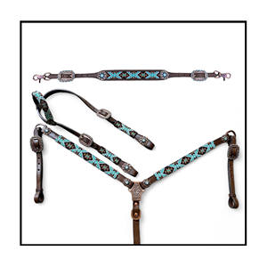 Premium Western Equestrian Argentina cuero de vaca con cuentas Headstall Breastplate Withers Strap Set cobre Hardware OEM aceptar - Product Image 1