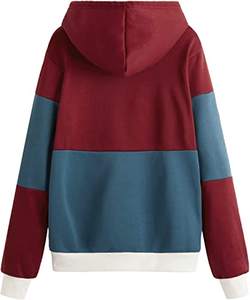 <b>Womens</b> <b>Fleece</b> Hoodies Colorblock Pattern Two Front Pockets with Buttons - Product Image 4