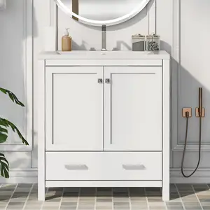 Kabinet cermin rias kamar mandi Modern populer 2024 Vanities kamar mandi dipasang di lantai ukuran kecil sederhana dengan kaki wastafel