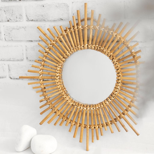 Sunburst Estilo nórdico espejo ratán de alta calidad hecho a mano en forma de sol espejos de pared A.mazon mejor opción - Product Image 4