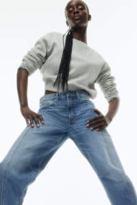 Jeans denim à la mode avec logo personnalisé pantalon baggy droit à jambe large en coton épais pour femmes - Product Image 4