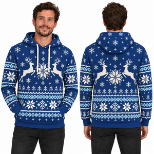 Men's Red Christmas Snowflake Print Hooded Sweatshirt Knitted Polyester Casual Winter Hoodie Regular Fit - Product Image 5