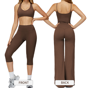 Conjunto de ropa de Yoga para fitness Alta elasticidad Ropa de fitness de secado rápido Correr Deportes Gimnasio Conjunto de color sólido - Product Image 3