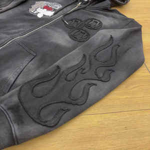 Topshow Streetwear Custom Acid Wash Sudadera con capucha Fabricante Sun Faded French Terry Vintage Distressed Bordado Zip up Hoodie - Product Image 4