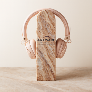 Elegant <b>white</b> marble headphone stand solid stone premium headset holder <b>modern</b> minimalist earphone organizer luxury <b>desk</b> trendy - Product Image 2