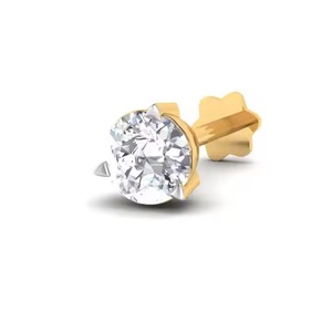 14K Yellow Gold Real Round Solitaire Diamond <b>Stud</b> <b>Nose</b> Pin - Product Image 1