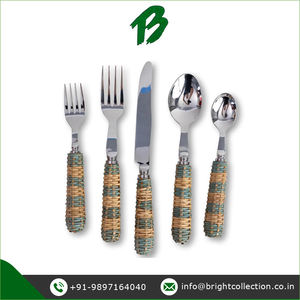 ชุดช้อนส้อมมีด้ามจับหวายแบบแบนทำจากสเตนเลสดีไซน์วินเทจสำหรับงานแต่งงาน - Product Image 2