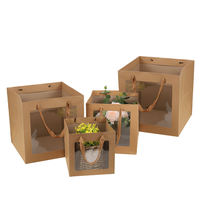 Sac en papier kraft brun pour emporter, avec fenêtre, personnalisable avec logo et impression couleur, recyclable, avec poignée