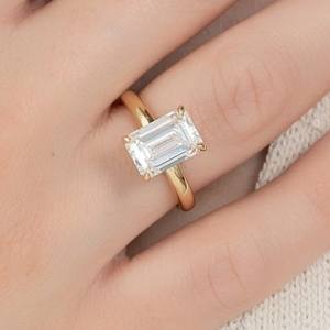 แหวนเพชร CZ สีขาวตัดมรกตขนาด11x9มม. แหวนหมั้นแบบโซลิแทร์สีทองสำหรับเจ้าสาวคลาสสิกเครื่องประดับสำหรับผู้หญิง - Product Image 4