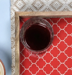 Bandeja cuadrada de madera de mango rojo marroquí de 10 pulgadas con asas, bandeja decorativa para servir, Plato decorativo para mesa de desayuno - Product Image 3