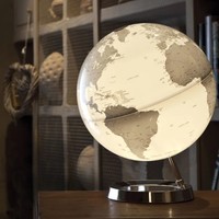 Globe de bureau Art Déco Waypoint de 12 pouces en argent, carte du monde illuminée faite à la main, série Designer, artisanat métallique