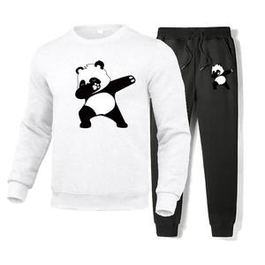Chándal de 2 piezas con estampado de Panda de algodón 100% ecológico transpirable de talla grande para hombre, sudadera deportiva informal - Product Image 1
