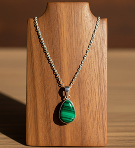 Cadena delicada de Plata de Ley 925 para uso diario, colgante de forma ovalada de malaquita Natural bohemio, colgantes de moda de cristal curativo, regalo - Product Image 4