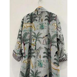 เสื้อโค้ทกันหนาวของผู้หญิงทำด้วยมือชุดเดรสลำลองพิมพ์ลายสัตว์ผ้าฝ้ายอินเดียชุดเดรสชายหาดใส่เป็นของขวัญเข็มขัดรวม - Product Image 6