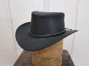 Chapeau de cowboy en cuir perforé noir à prix raisonnable, chapeau de randonnée occidental respirant avec bande tressée, chapeau de ranch pour hommes - Product Image 5