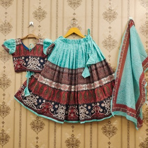 Shoryam Fashion Lehenga Choli de Poliéster Estampado Ferozi de Calidad Premium, Estilo Étnico y de Fiesta, Largo hasta el Suelo, Completamente Cosido para Niñas, Nuevo - Product Image 3