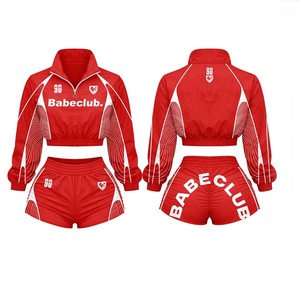 Womens 240 GSM Polyester Spandex Red Windbreaker Short <b>Set</b> White Panel Sublimation Custom Logo Breathable Windbreaker Shorts <b>Set</b> - Product Image 1