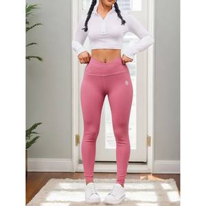 Leggings Rosados de Cintura Alta para Mujer Ropa Deportiva Transpirable para Yoga y Entrenamiento de Spandex/Nailon Largos hasta el Tobillo de Color Sólido Proveedor Mayorista - Product Image 3