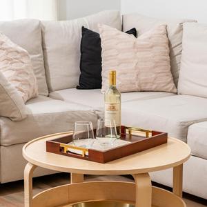 Plateau de service rectangulaire en bois massif de luxe avec élégantes poignées en laiton, côtés profonds, pour cuisine, salle à manger, table basse, décoration intérieure - Product Image 5