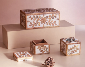 Brûleur d'encens traditionnel artisanal en bois d'acacia arabe avec incrustations, écologique, boîte de rangement pour Bakhoor, usage religieux, toutes saisons - Product Image 1