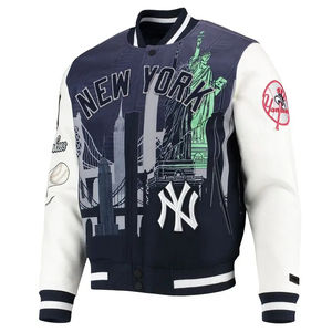 Chaqueta Varsity de Manga Larga Estilo Urbano para Hombre, Parte Delantera de Cuero Genuino, Transpirable, Impermeable, Lana Ecológica, Logotipo Personalizado - Product Image 6