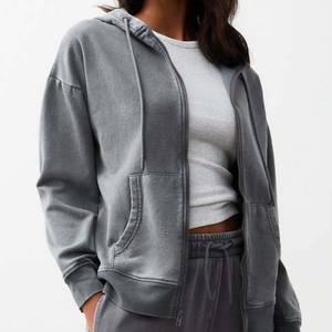 Logo personnalisé Vintage 2026 lavage à l'acide 2 en 1 lourd hiver sweat à capuche zippé pour les femmes 100% coton - Product Image 5