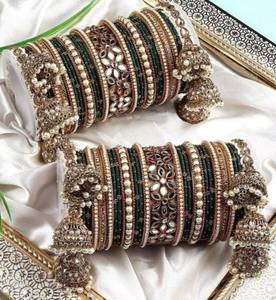 Elegant High Polished <b>Gold</b> Trendy Bridal <b>Bangles</b> Kundan Stone Imitation Pearl Work Customizable Traditional <b>Bangle</b> for Wedding - Product Image 5