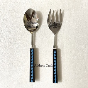 Juego de Servidores de Ensalada de Acero Inoxidable Pulido con Mango de Terrazo, Logotipo Personalizado, Herramientas para Ensalada, Tenedor y Cuchara, Utensilios de Cocina - Product Image 3