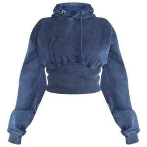 2025 gros deux pièces haut court à capuche et pantalon de survêtement ensemble pour femmes personnalisé polaire surdimensionné pull recadrée - Product Image 6