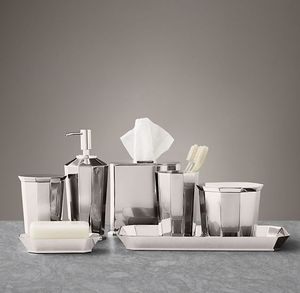 Ensemble de 4 pièces pour salle de bain en métal et acrylique avec porte-brosse et distributeur de savon de qualité supérieure Taille et forme Accessoires de salle de bain - Product Image 6