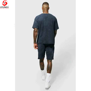 2023 Wholesale Custom Logo Men's Streetwear Two-Piece <b>Set</b> Printed Solid T Shirt and <b>Knitted</b> Shorts for Summer Casual Style - Product Image 6